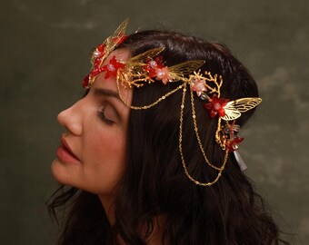 Rotgold Schmetterling Krone: Kristall Kette Fee Tiara
