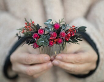 FRCOLOR Cerchietto Natalizio Con Corna Di Renna, Fiori E Bacche - Accessorio Festa Per Donne E Ragazze - Copricapo Tema Natale
