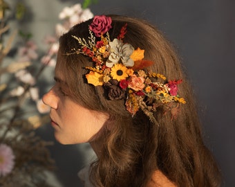 Flower hair vine Autumn bridal accessories Wedding jewellery Fall flower accessories Bridal hair vine Magaela Natural fall accessories