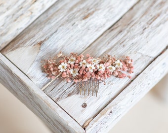 Romantic dried flower comb Blush wedding hair comb Dried dusty pink baby's breath bridal comb Magaela accessories  Wedding mini hair comb