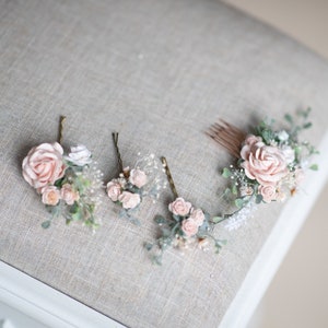 Romantic flower set Blush rose wedding hair comb Flower hairpins Wedding hairstyle Romantic pink wedding Bridal hair clips Magaela headpiece