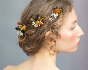 Terracotta wedding hairpins Autumn orange flower hairpins  Bridal accessories Fall wedding headpiece Dried flowers hairpins Magaela