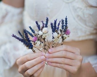 Lavender hairpins Dried flower hairpins Provence wedding hairpins Wedding accessories Magaela Bridal Hair flowers Navy and purple hairpins