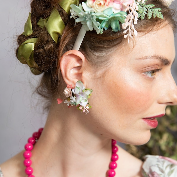 Pastel wedding earrings Wedding flower earrings Pastel bridal stud earrings Clip on earrings Flower jewellery  Magaela accessories