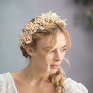 Romantic rustic flower hair crown Blush and ivory bridal hair wreath Wedding hair accessories Vintage Dusty pink and cream flower crown