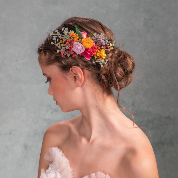 Colorful Floral Hair Comb: Boho Bridal Wedding Accessory
