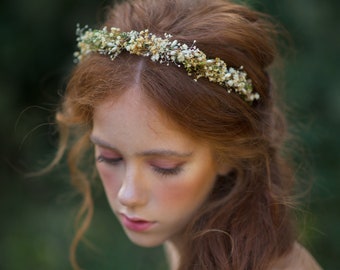 Beiges natürliches Stirnband getrocknete Blumen Haarband Gypsophila Hochzeit Kopfschmuck Scheune Rustikale Hochzeit konservierte Blume Haarband Magaela