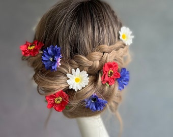 Poppy flower Cornflower Daisy wedding flower hairpins Single flower clips Meadow wedding accessories Hair flowers Magaela Wildflowers Bride