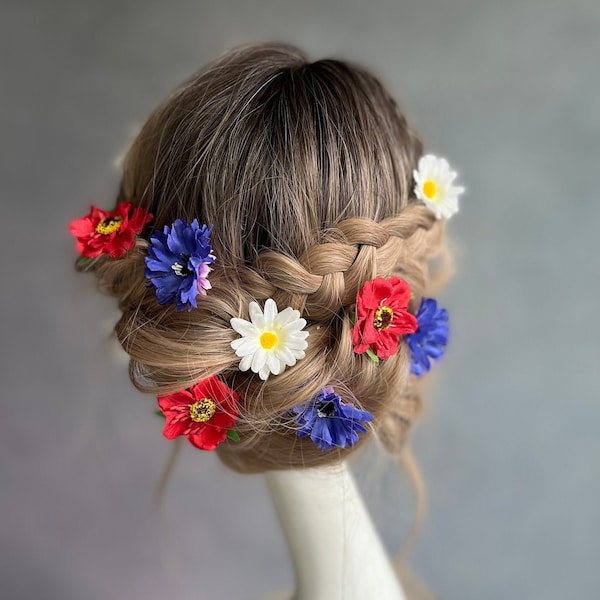 Poppy flower Cornflower Daisy wedding flower hairpins Single flower clips Meadow wedding accessories Hair flowers Magaela Wildflowers Bride