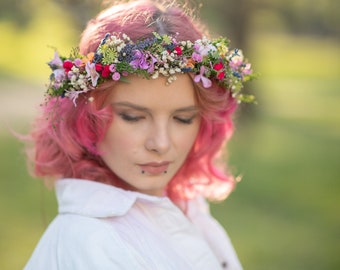 Meadow flower crown Bridal wildflowers headpiece Wedding flower wreath Magaela Bride to be Outdoor wedding Handmade meadow wreath