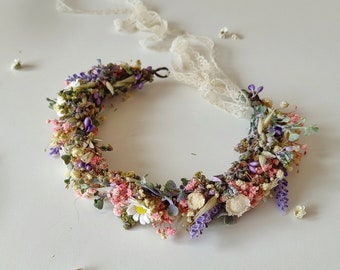 Sommer Blumen Halbkranz Wiesen Braut Kopfschmuck Blumenkrone für Braut Wildblumen Halbkranz mit Lavendel Gänseblümchen Boho Hochzeit Magaela