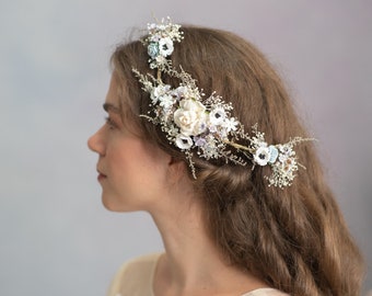 Bridal flower hair vine Wedding flower headpiece Pastel bridal hair wreath Bride to be Wedding hair accessories Half up hairstyle flowers