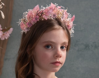 Pink flower crown Floral crown for communion Romantic crown Bridal tiara Bridal crown Flower headband First holy communion Magaela