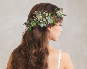 Greenery bendable bridal vine with baby's breath Bridal accessories Eucalyptus flower comb Wedding hair comb Flexible Shapable hair vine