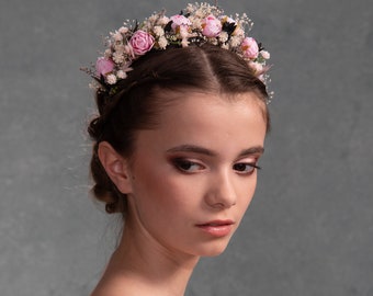 Cerchietto con fiori di peonia Copricapo da sposa con peonie rosa Gioielli per capelli da sposa Resistente cerchietto da sposa Cerchietto romantico Magaela Fatto a mano