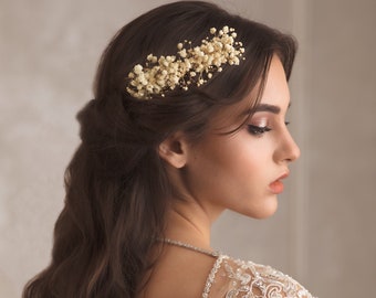 Ivory baby's breath wedding flower comb Beige bridal hair comb Decorative baby's breath comb Flower accessories Magaela Preserved flowers