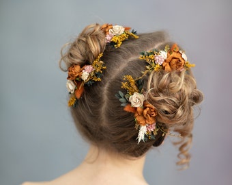 Terraccota wedding Terraccota hair comb Bridal hair comb Bohemian wedding Rustic bridal hair Boho wedding Flower comb Orange flowers