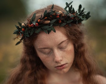 Autumn flower hair wreath Burnt orange headpiece Fall wedding accessories Boho wedding hair crown Magaela Bride to be Greenery Bride to be