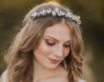 Couronne de cheveux de fleurs naturelles, couronne de cheveux de mariée à la lavande, couronne de mariage préservée, coiffe violette et ivoire, couronne de mariée délicate, Magaela