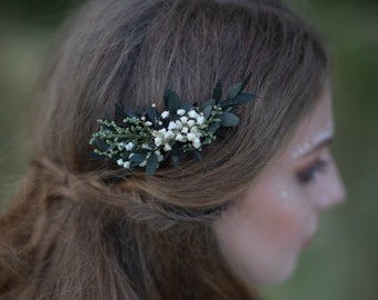 Greenery Wedding Hair Comb: Baby's Breath Bridal Accessory