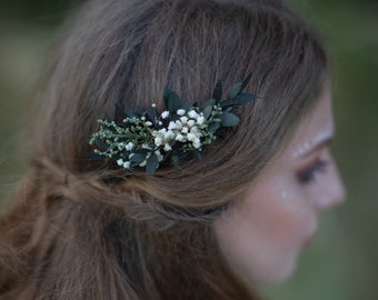 Peine de pelo mini flor verde Peine de pelo de boda Aliento del bebé Accesorios nupciales Peine de pelo de flor verde Magaela Natural