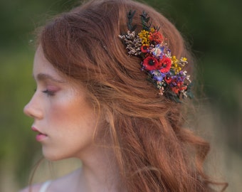 Folklore Hochzeit Blumen Haarkamm Bride to be Mohnblumen Brautkamm Slawische Hochzeit Hochzeit Haarschmuck Haarblumen Magaela Bunter Kamm