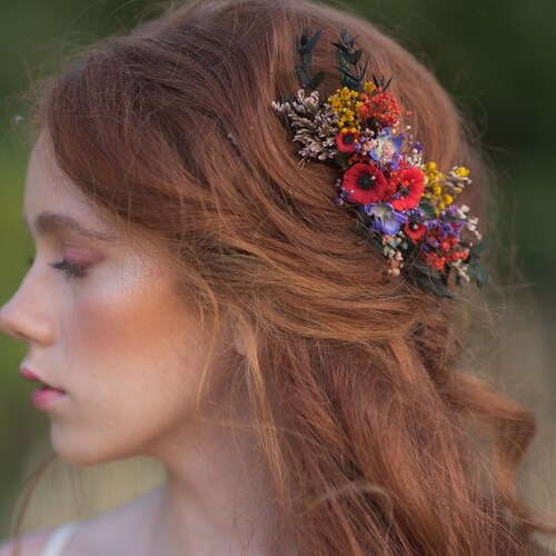 Red Flower Hair Vine Bridal Wedding Headpiece Bride to Be Etsy