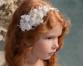 Holy communion headband White and cream flowers Floral headband Flower headband for girl First communion Little bridesmaid Flower headpiece