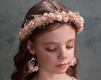 Romantic flower wreath Pale pink headpiece Flower half wreath Holy comunnion wreath Preserved flowers First communion Flower headband