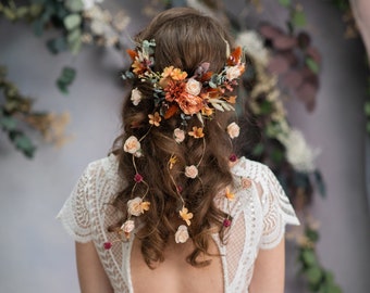 Boda rústica Enredadera de pelo nupcial con velo de flores Boda de otoño Peinado Cottagecore Boda vintage Cabello nupcial Velo de flores Magaela Novia