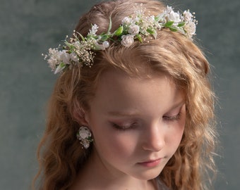 Flower Hair Wreath with Pearls: First Communion Bridal Crown