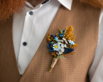 Navy Blue Groom Boutonniere: Meadow Wedding Lapel Flower