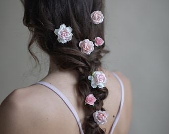 Épingles à cheveux fleur rose pâle Roses rose pâle Fleurs pour cheveux Accessoires de mariée Bijoux pour cheveux Épingles à cheveux roses pour mariée Coiffure de mariée personnalisable