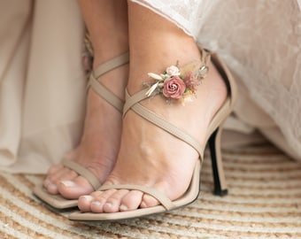 Pinces à chaussures à fleurs romantiques Décoration florale pour chaussure Pinces à fleurs à talons hauts Accessoires de mariage Chaussures de mariée fleurs Pinces à roses vieux rose