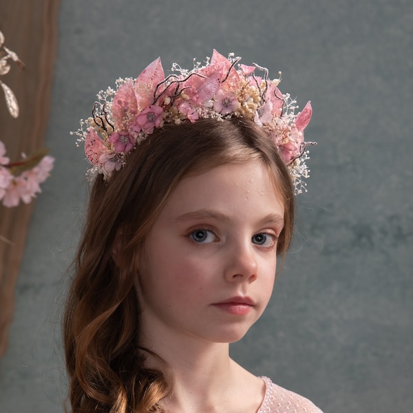Pink flower crown Floral crown for communion Romantic crown Bridal tiara Bridal crown Flower headband First holy communion Magaela