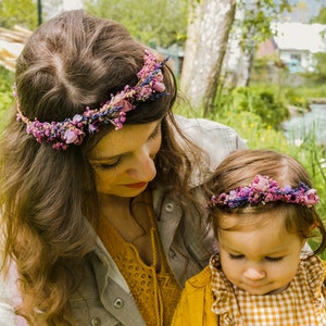 Pink and purple flower hair crowns Set of matching crowns Mummy and me Wedding accessories Children photo props flower girl headpiece image 1