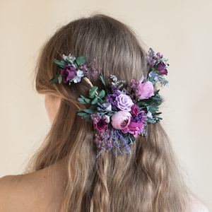 Purple flower hair vine Wedding flower hair vine Bridal hair flowers Very peri wedding crown Bridal half wreath Magaela Violet wedding image 1