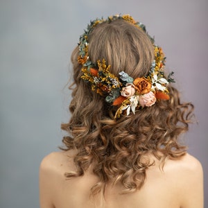 Boho wedding headpiece Bohemian flower crown Terraccota wedding Hair wreath with hair comb Summer wedding Autumn wedding Cottagecore Magaela image 1
