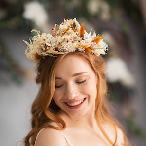 Large boho flower hair crown Dried and preserved wedding hair crown Burnt orange bridal crown Ivory Wedding headband Bride to be Magaela image 1