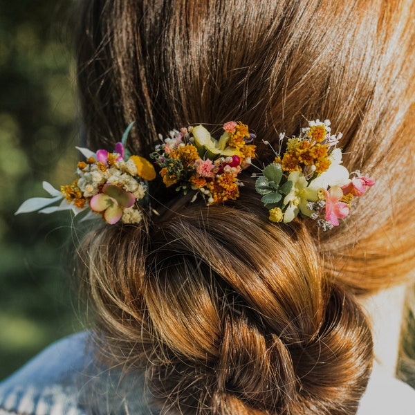 3/5/10pcs Épingles à cheveux de fleurs de prairie Épingles à cheveux de fleurs séchées naturelles Coiffure de mariage Magaela Accessoires de cheveux de mariée Fleurs sauvages colorées