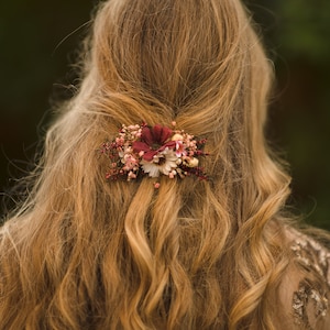 Autumn flower hair clip Burgundy Wedding hair clip Red wine Bridal hair clip Hair accessories for bride Autumn wedding hair piece Magaela image 1