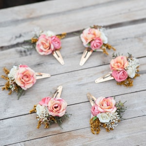 Flower hair clips Peach flower girl hair clips Wedding accessories Flower jewellery Children hair clips Snap clip for flower girl Magaela