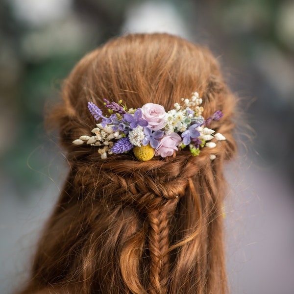 Spring lavender flower hair comb Lilac wedding headpiece Purple and yellow bridal flower comb Custom Summer wedding hair accessories Magaela