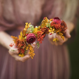 Autumn flower half wreath Boho Fall bridal flower crown Magaela accessories Peony autumn hair wreath Fall wedding Flower crown Handmade