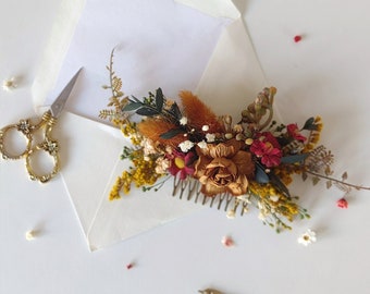 Autumn flower hair comb Burnt orange flower comb Autumn wedding Rustic flowers Bridal hair comb Fall wedding comb Bridal hair accessory