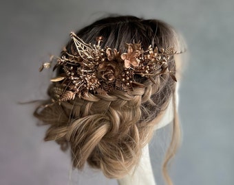 Dark bronze flower hair comb Elegant wedding flower comb Bridal headpiece Vintage wedding Luxury comb Hair accessories Magaela Customisable