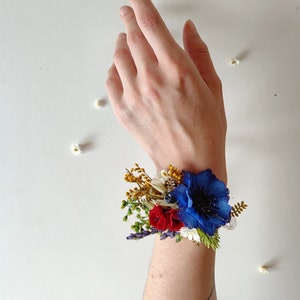 Meadow flower bracelet Wedding wrist corsage Forget me nots bracelet Meadow accessories Wildflowers Jewellery Bridal accessories Magaela