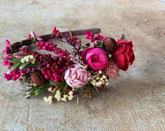 Diadema de flores fucsia Diadema de boda rosa Diadema para novia Diadema de flores rosa oscuro Diadema de peonía rosa Diadema nupcial Magaela