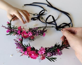 Matchy matchy Mother's Day Set of hair wreaths Matching wreaths for mom and daughter Magenta flowers Viva magenta Lavender Magaela Wreath