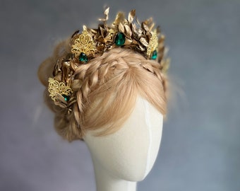 Grün / Rot / Schwarz / Blau / Golden Edelstein Blumenkrone Elegante Braut Krone Smaragd Kristalle Luxus Hochzeit Stirnband Gold Blume Tiara Magaela